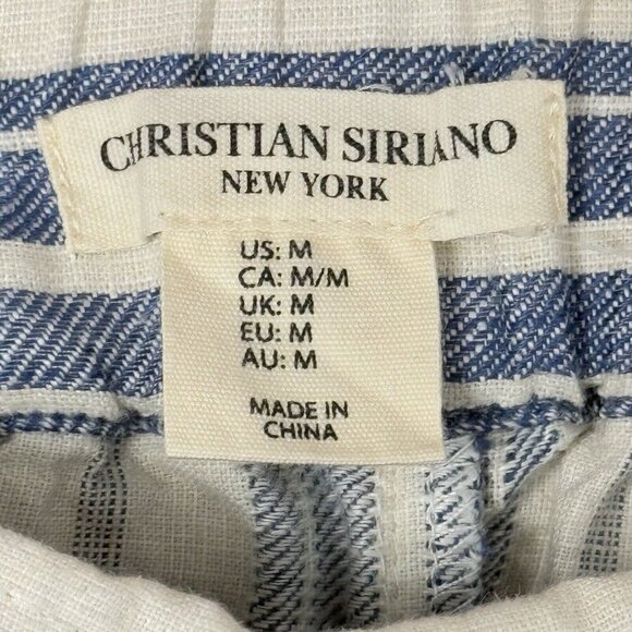Christian Siriano Pants Womens Medium Blue Striped Wide Leg Pull On Linen Cotton - Picture 6 of 7